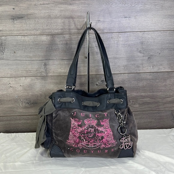 Juicy Couture Handbags - Juicy Couture Grey Daydreamer Velour with Pink Scotty Dog Logo